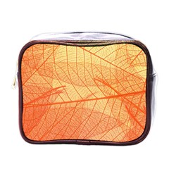 Orange Leaf Texture Pattern Mini Toiletries Bag (One Side)