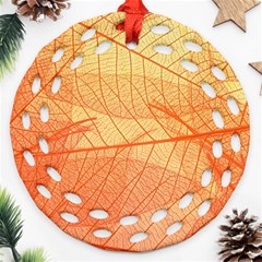 Orange Leaf Texture Pattern Round Filigree Ornament (Two Sides)