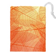 Orange Leaf Texture Pattern Drawstring Pouch (4xl) by Ravend