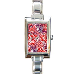 Leaf Red Point Flower White Rectangle Italian Charm Watch by Ravend