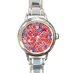 Leaf Red Point Flower White Round Italian Charm Watch by Ravend