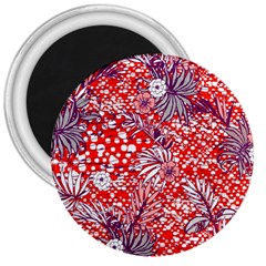 Leaf Red Point Flower White 3  Magnets by Ravend