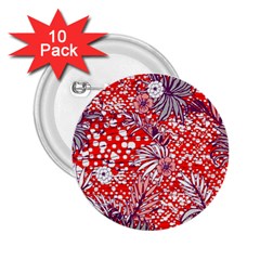 Leaf Red Point Flower White 2 25  Buttons (10 Pack)  by Ravend