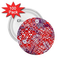 Leaf Red Point Flower White 2 25  Buttons (100 Pack)  by Ravend