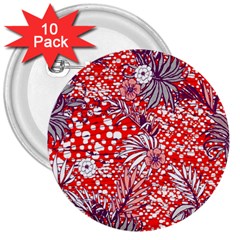 Leaf Red Point Flower White 3  Buttons (10 Pack)  by Ravend