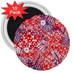 Leaf Red Point Flower White 3  Magnets (10 pack)  Front