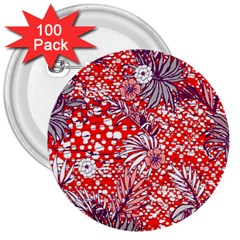 Leaf Red Point Flower White 3  Buttons (100 Pack)  by Ravend