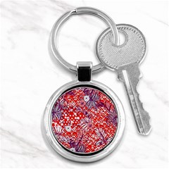 Leaf Red Point Flower White Key Chain (round) by Ravend