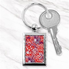 Leaf Red Point Flower White Key Chain (rectangle) by Ravend