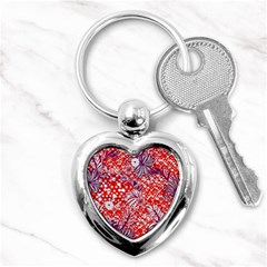 Leaf Red Point Flower White Key Chain (heart) by Ravend