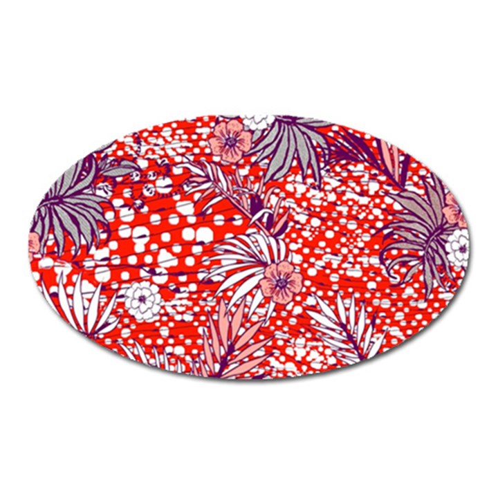 Leaf Red Point Flower White Oval Magnet