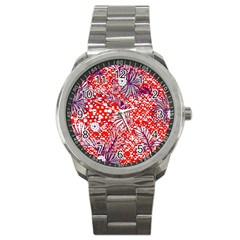 Leaf Red Point Flower White Sport Metal Watch by Ravend