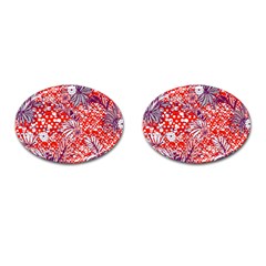 Leaf Red Point Flower White Cufflinks (oval) by Ravend