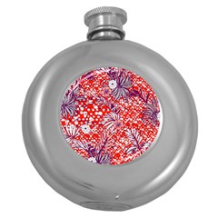 Leaf Red Point Flower White Round Hip Flask (5 Oz) by Ravend