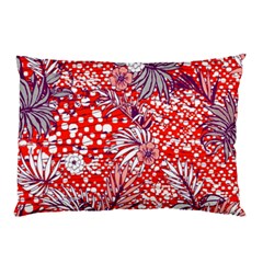 Leaf Red Point Flower White Pillow Case by Ravend