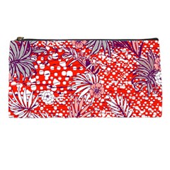 Leaf Red Point Flower White Pencil Case by Ravend