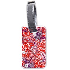 Leaf Red Point Flower White Luggage Tag (one Side) by Ravend