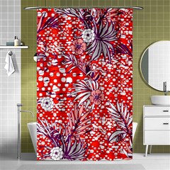 Leaf Red Point Flower White Shower Curtain 48  X 72  (small)  by Ravend