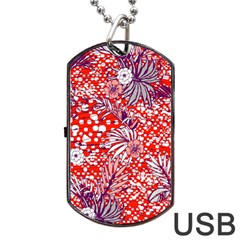 Leaf Red Point Flower White Dog Tag Usb Flash (two Sides) by Ravend