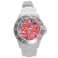 Leaf Red Point Flower White Round Plastic Sport Watch (l) by Ravend