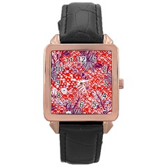 Leaf Red Point Flower White Rose Gold Leather Watch  by Ravend