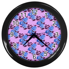 Roses Flowers Background Leaves Wall Clock (black) by Ravend