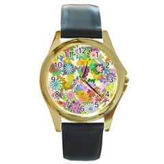 Illustration-pattern-abstract Round Gold Metal Watch by Pakrebo