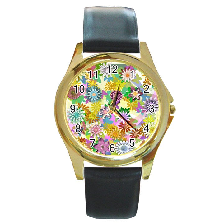 Illustration-pattern-abstract Round Gold Metal Watch