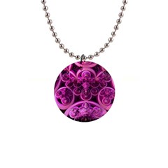 Fractal-math-geometry-visualization Pink 1  Button Necklace by Pakrebo