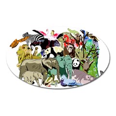 Zoo-animals-peacock-lion-hippo Oval Magnet by Pakrebo