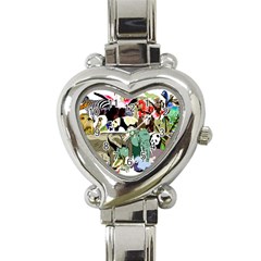 Zoo-animals-peacock-lion-hippo Heart Italian Charm Watch