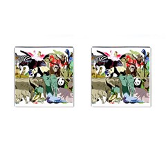 Zoo-animals-peacock-lion-hippo Cufflinks (square) by Pakrebo