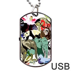 Zoo-animals-peacock-lion-hippo Dog Tag Usb Flash (one Side) by Pakrebo