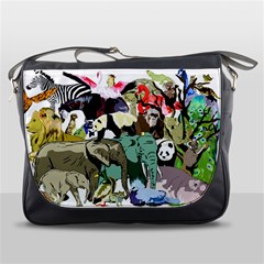 Zoo-animals-peacock-lion-hippo Messenger Bag by Pakrebo