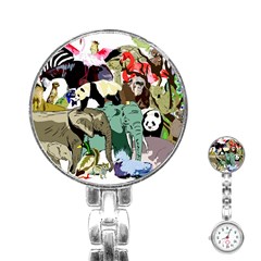 Zoo-animals-peacock-lion-hippo Stainless Steel Nurses Watch by Pakrebo