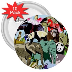 Zoo-animals-peacock-lion-hippo- 3  Buttons (10 Pack)  by Pakrebo