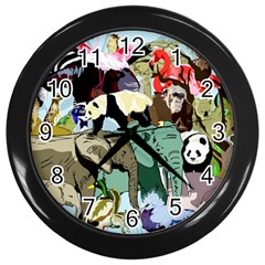 Zoo-animals-peacock-lion-hippo- Wall Clock (black) by Pakrebo