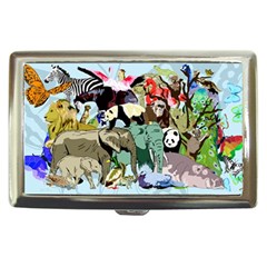 Zoo-animals-peacock-lion-hippo- Cigarette Money Case by Pakrebo