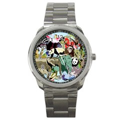 Zoo-animals-peacock-lion-hippo- Sport Metal Watch by Pakrebo