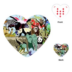 Zoo-animals-peacock-lion-hippo- Playing Cards Single Design (heart)