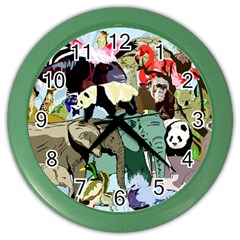 Zoo-animals-peacock-lion-hippo- Color Wall Clock by Pakrebo