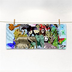 Zoo-animals-peacock-lion-hippo- Hand Towel by Pakrebo