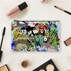 Zoo-animals-peacock-lion-hippo- Cosmetic Bag (medium) by Pakrebo