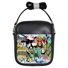 Zoo-animals-peacock-lion-hippo- Girls Sling Bag by Pakrebo