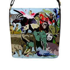 Zoo-animals-peacock-lion-hippo- Flap Closure Messenger Bag (l) by Pakrebo