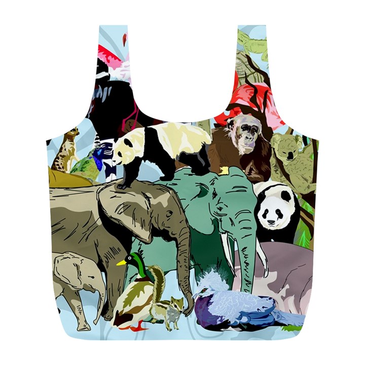 Zoo-animals-peacock-lion-hippo- Full Print Recycle Bag (L)