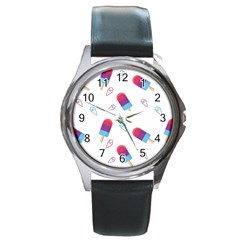 Ice Cream Popsicles Wallpaper Round Metal Watch