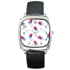 Ice Cream Popsicles Wallpaper Square Metal Watch