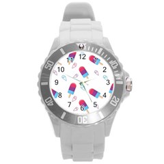 Ice Cream Popsicles Wallpaper Round Plastic Sport Watch (L)