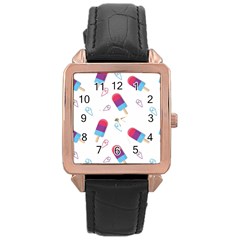 Ice Cream Popsicles Wallpaper Rose Gold Leather Watch 